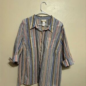 Alfred Dunner Women's Multicolor Striped Button Down Shirt